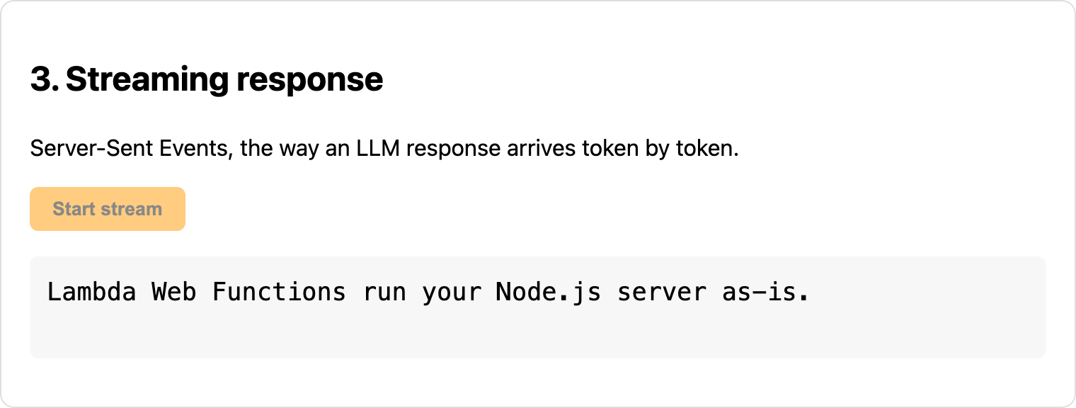 Streamed response building up token by token, mid-stream